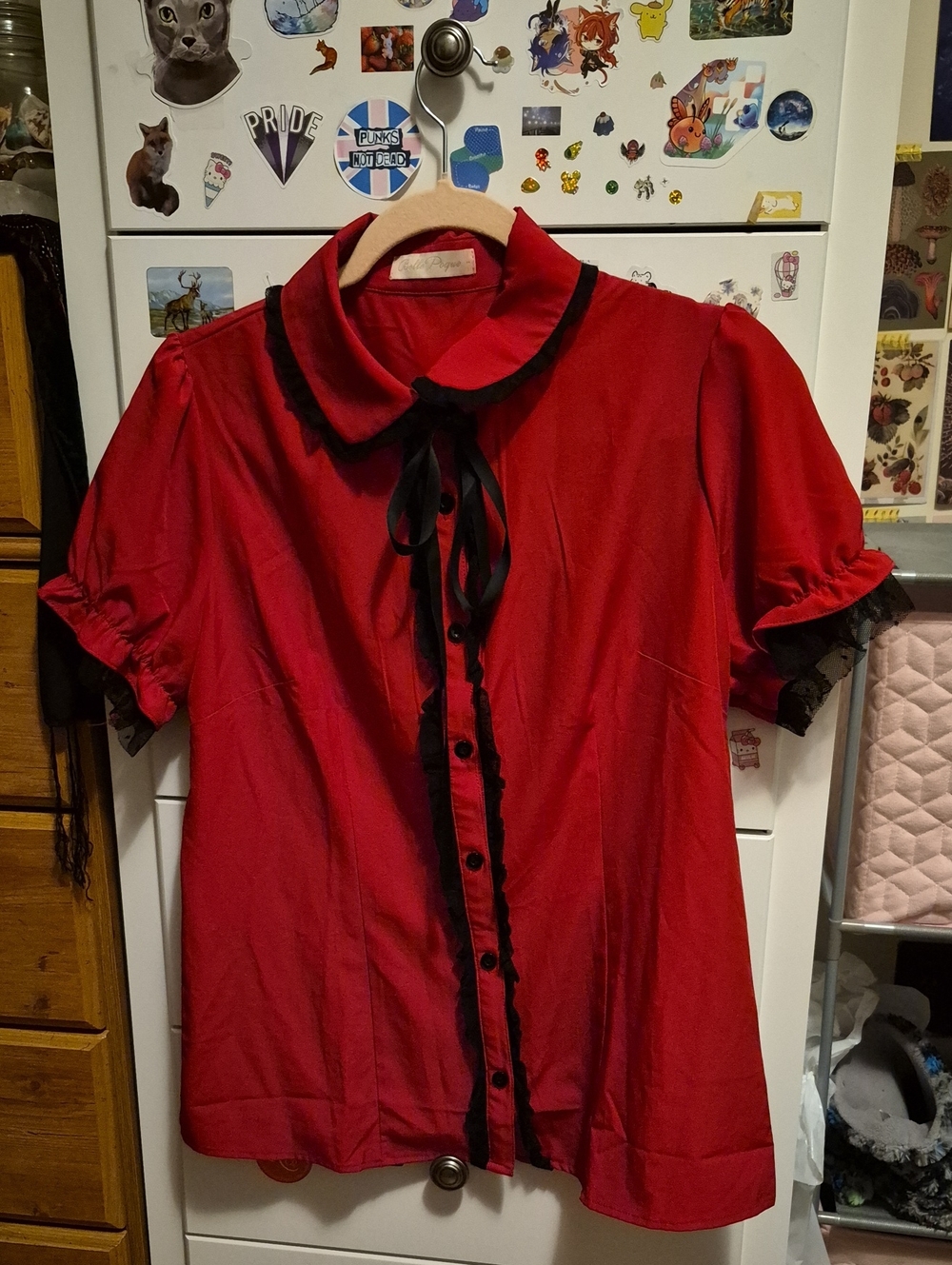 Red Lolita Button Down Frilly Blouse